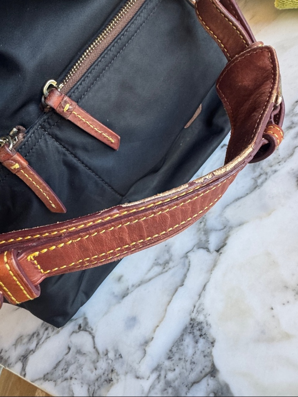 Dooney & Bourke VTG Nylon Shoulder Bag with Brown Leather Trim & Pink Lining - Picture 3 of 15
